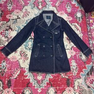 Y2K Steve Madden Denim Peacoat Jacket Contrast Stitching Size Small
